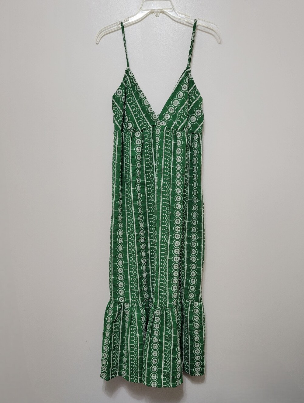 Nwot Sunday Up Green And White Embroidered Cotton Maxi Dress